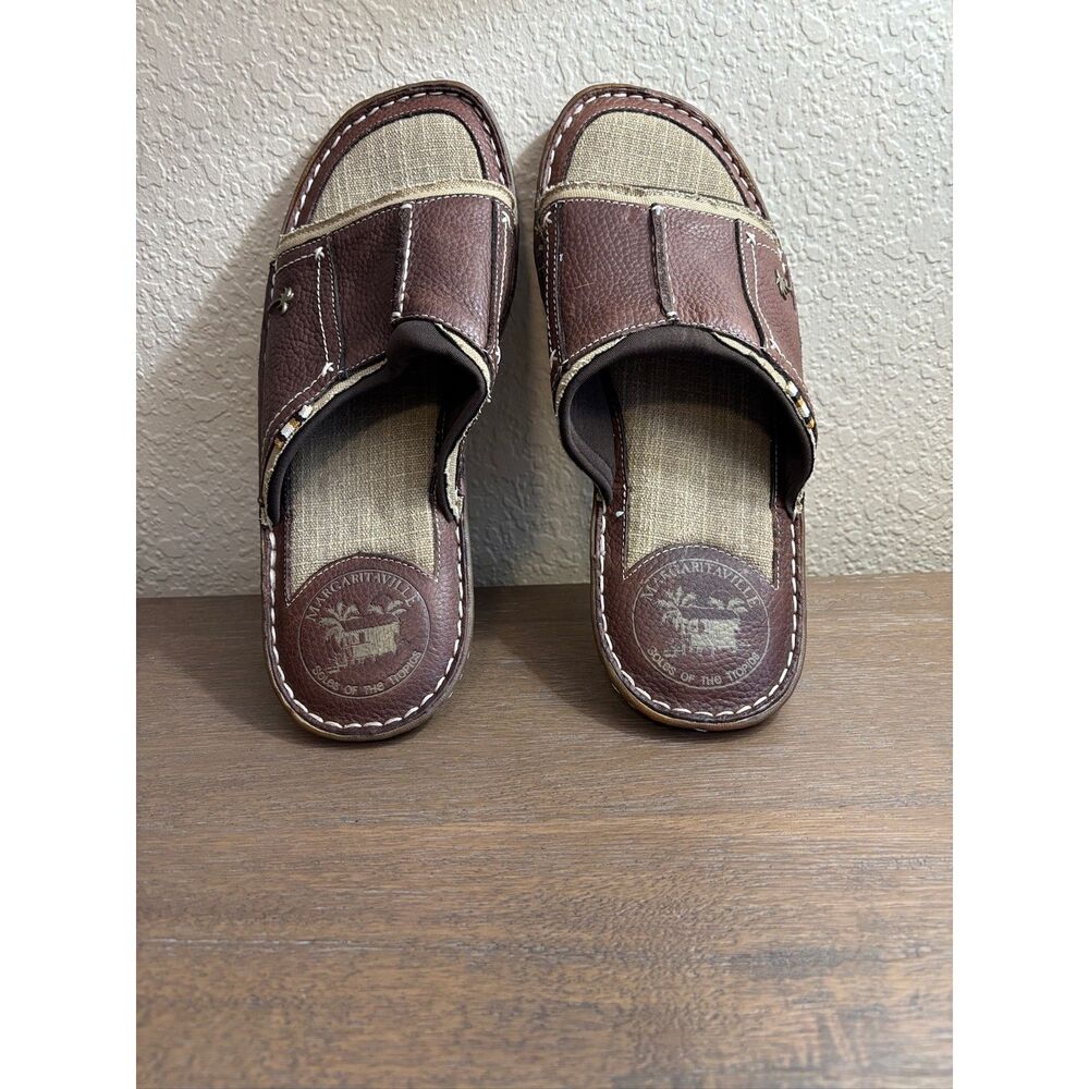 Margaritaville Men's Grove Slide Sandals Brown Leather Cushioned Size 11EUC - Picture 3 of 8